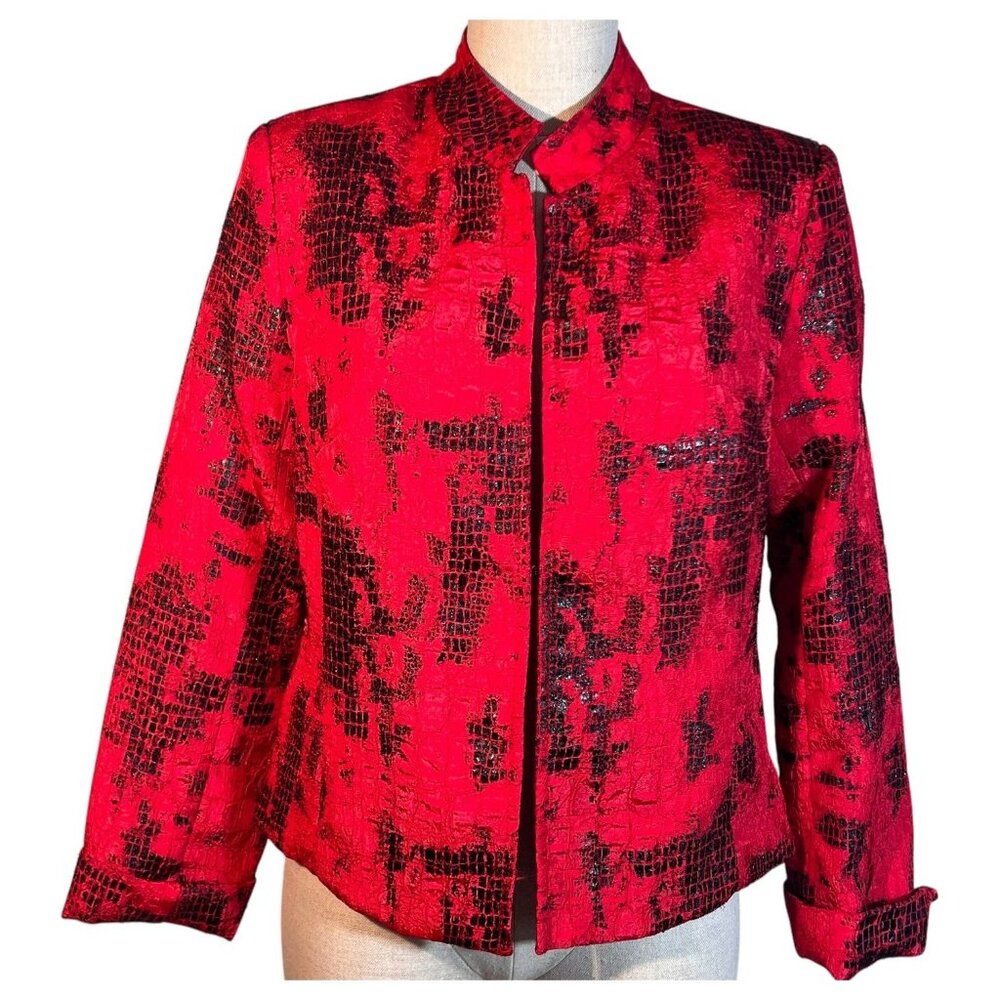 Erin London Womens Red & Black Textured Jacket Blazer Size Small‎ Roll Cuff